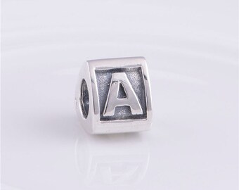 925 Sterling Silver Charm For Bracelet Lettertriangle Block Bead Alphabet Letter Fine Jewelry Gifts For Women For Her