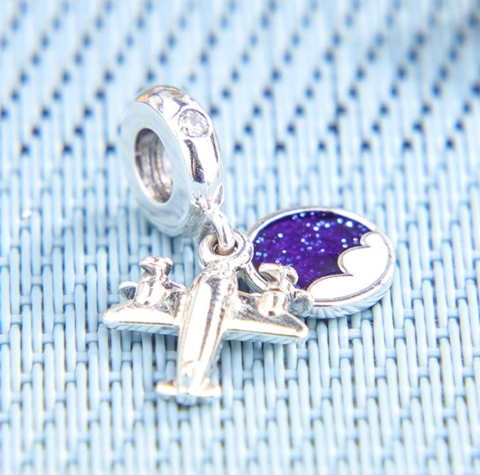 Propeller Plane Dangle Charm 100 925 Sterling Silver & Blue Etsy