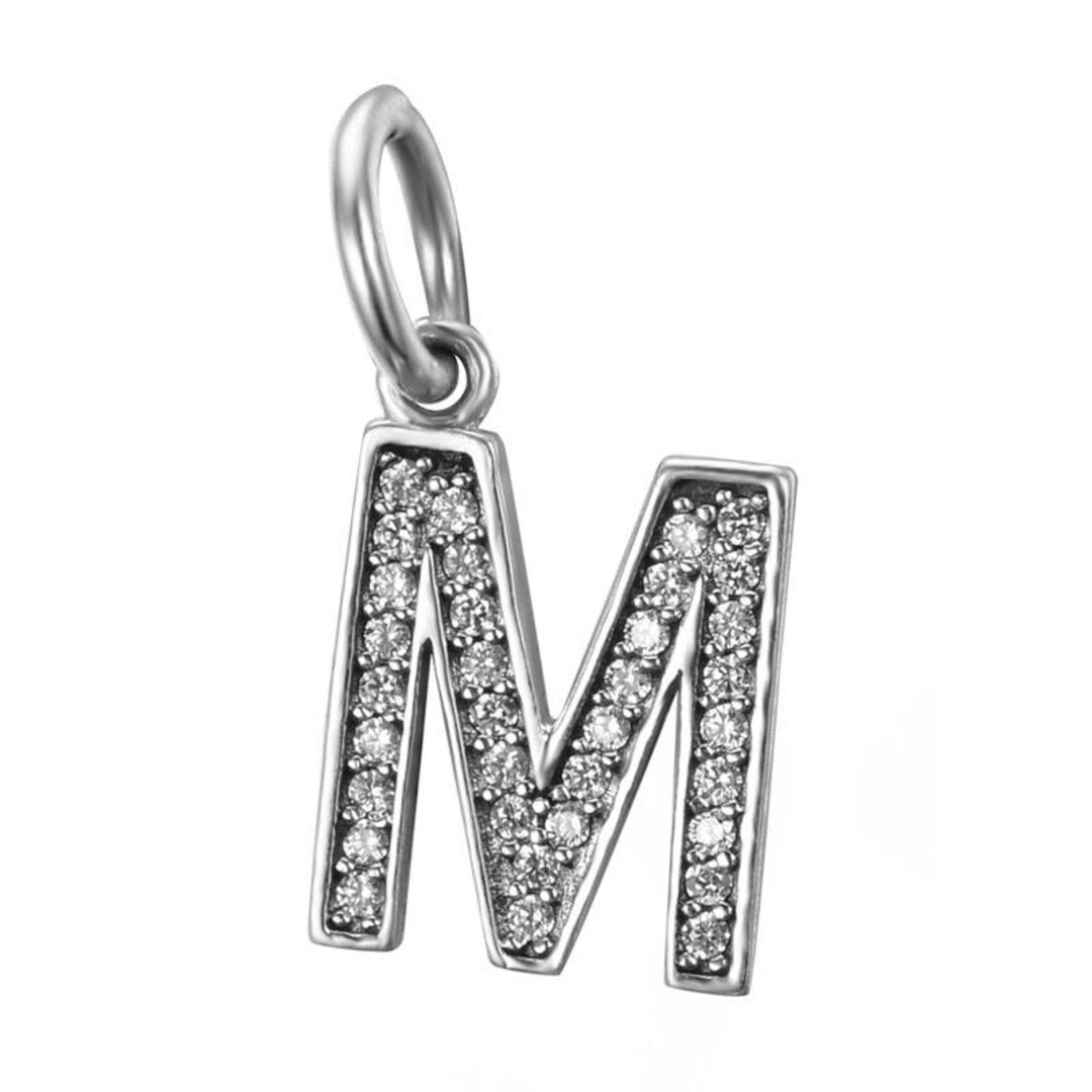 Alphabet Letter M Dangle Pendant Charm Sterling Silver With - Etsy