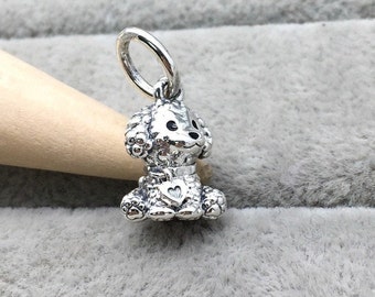 Poodle Puppy Dog Dangle Charm 100% 925 
