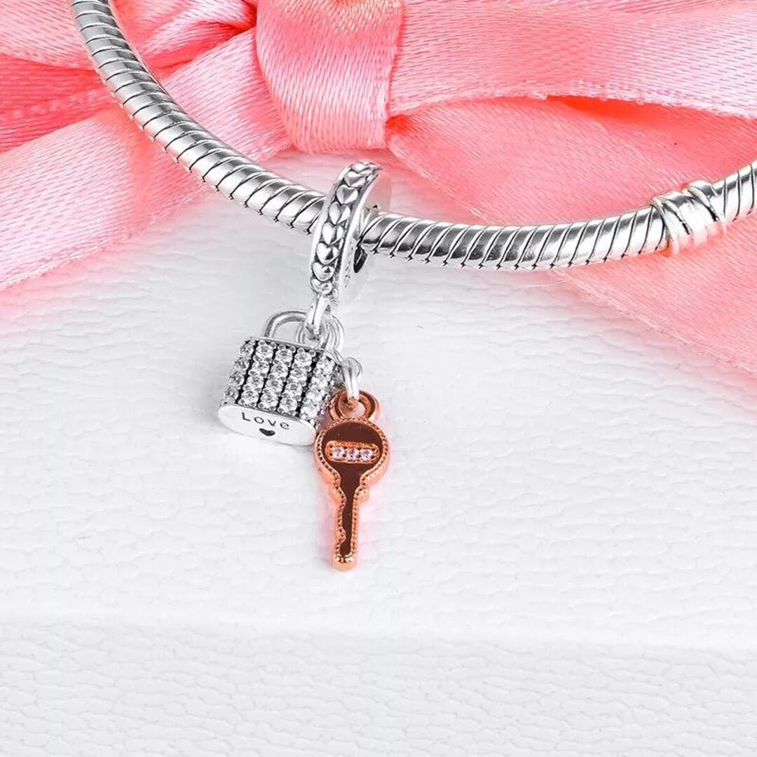 Pavé Padlock and Key Dangle Charm 100 925 Sterling Silver Etsy
