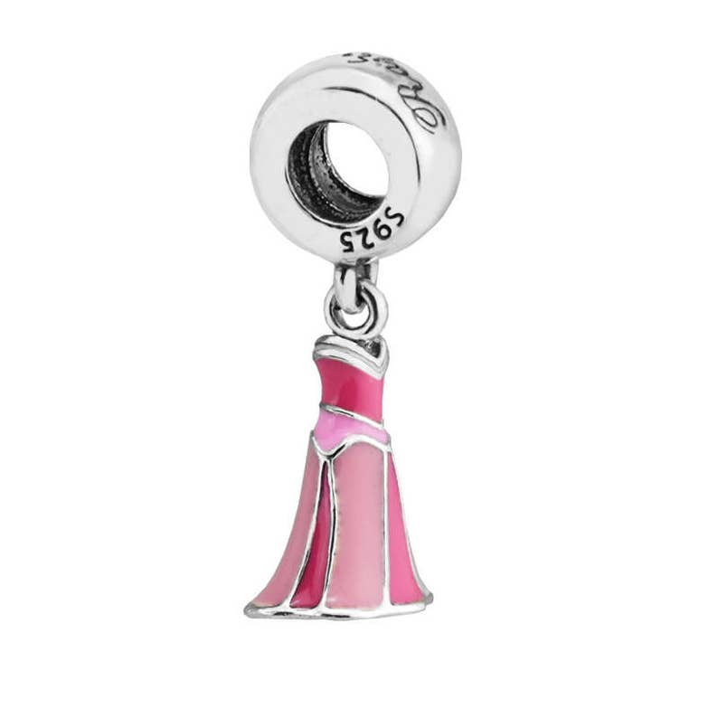 Sterling Silver with Pink Enamel Charm Fits to all Charm Bracelets Aurora/'s Dress Pendant Charm