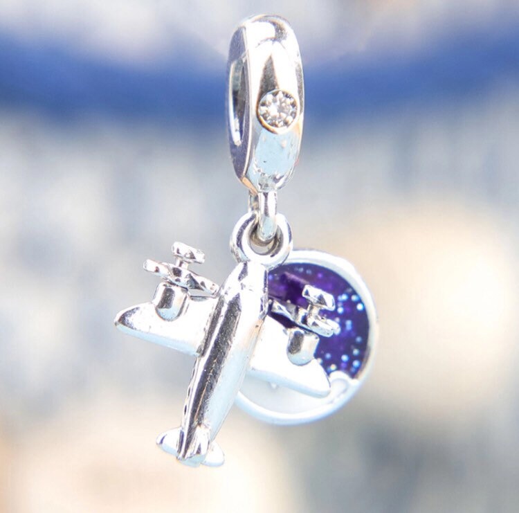 Propeller Plane Dangle Charm 100 925 Sterling Silver & Blue Etsy
