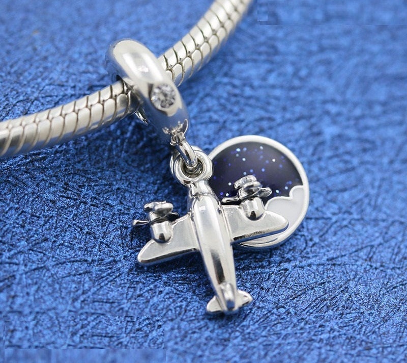 Propeller Plane Dangle Charm 100 925 Sterling Silver & Blue Etsy