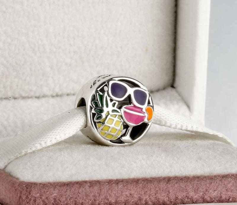 Summer Fun Style .925 Sterling Silver Beach Blue Crystal Enamel Charm Bead NEW Summer Fun Style .925 Sterling Silver Beach Blue Crystal Enamel Charm Bead NEW