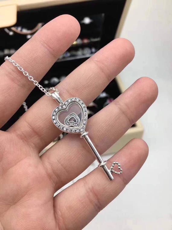Floating Locket Heart Key Necklace 100 