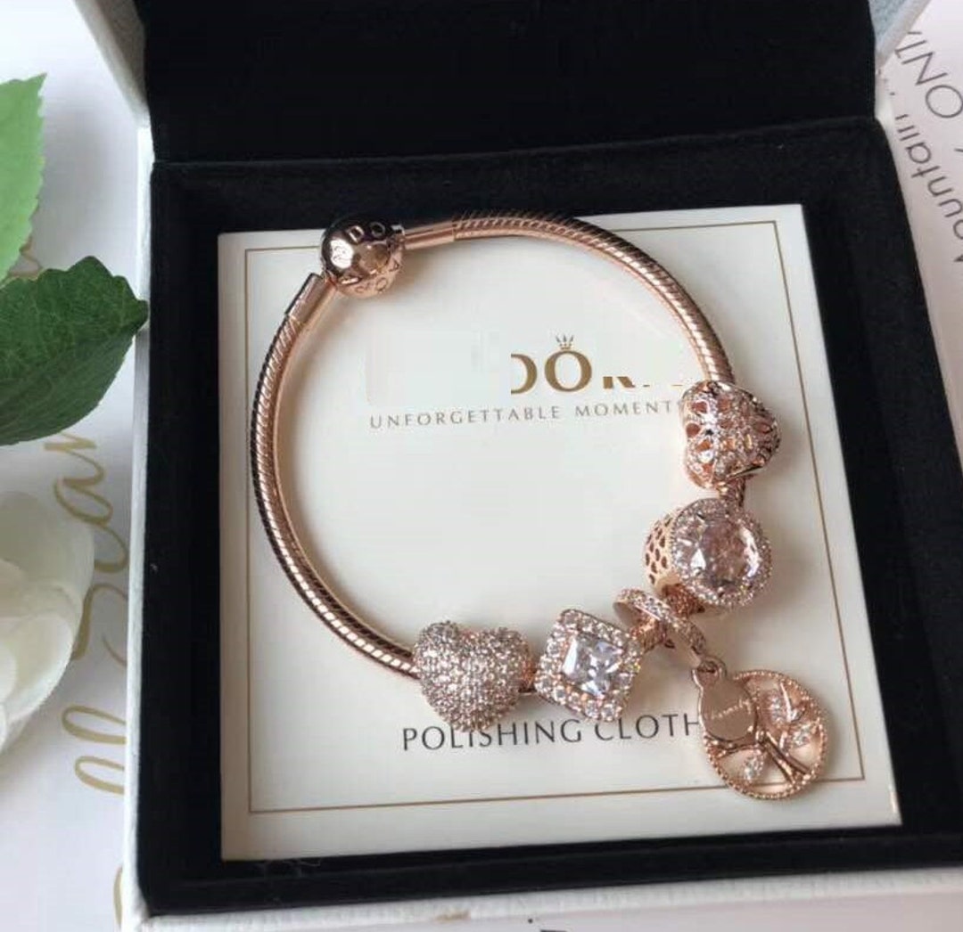 Moments Smooth Rose Clasp Bracelet With Charms Rose Gold TM & - Etsy