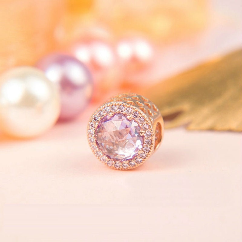 Lavender Radiant Hearts Charm Rose Gold 