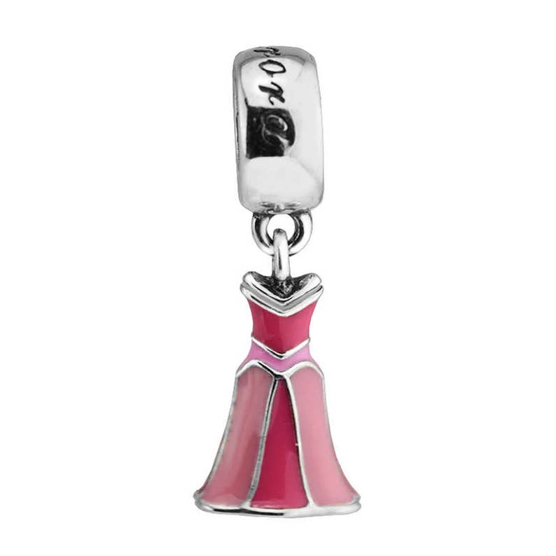 Sterling Silver with Pink Enamel Charm Fits to all Charm Bracelets Aurora/'s Dress Pendant Charm