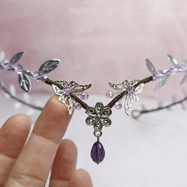 Silver fairy tiara Woodland elf crown Faerie headpiece Elvish tiara Elven circlet