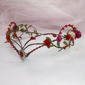 Elven flower crown Elf fairy crown Elven tiara red Elvish tiara wedding Elven circlet