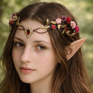 Diadème elfique en or rouge pour femme Couronne de fée des bois Couronne de fleurs elfique mariage Diadème elfique