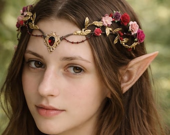 Red gold elven tiara for women Woodland fairy crown Elvish flower crown wedding Elven circlet