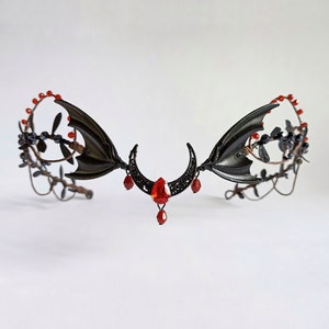Black red moon crown with wings  Vampire crown Gothic headpiece Dark elven crown Goth tiara