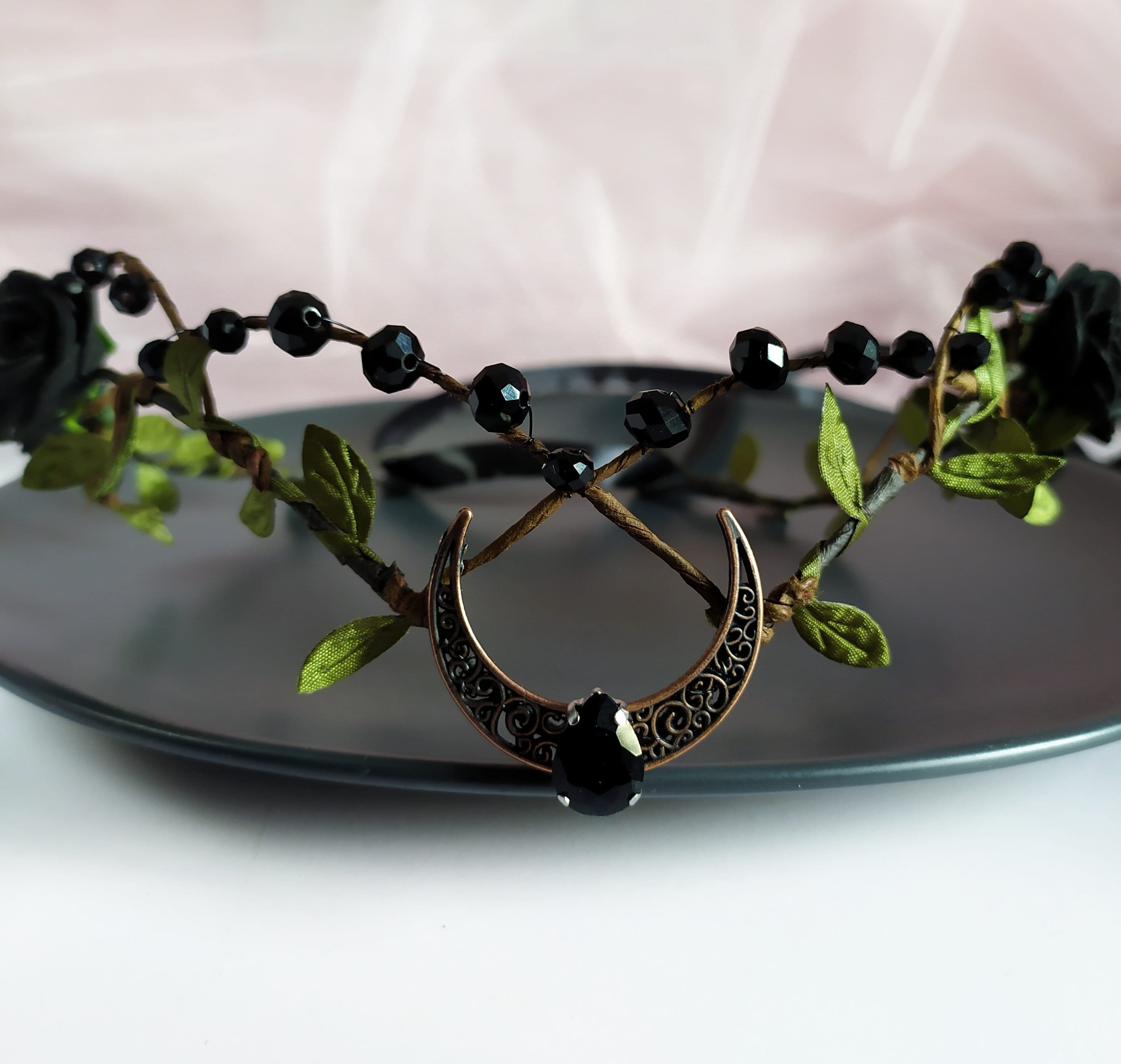 Black Moon Crown Moon Tiara Halloween Wedding Headpiece Gothic Etsy