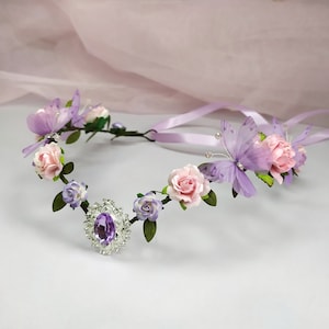 蝶のついたエルフの妖精の王冠、森のエルフの王冠、ウェディング、エルフの花のヘッドピース、エルフのティアラ