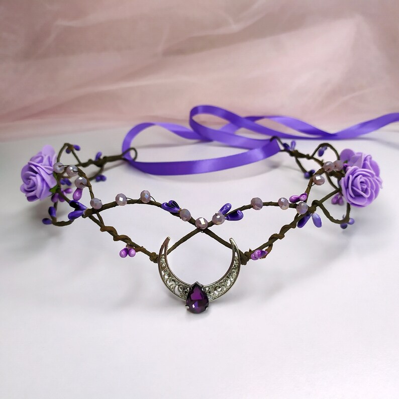 Purple Moon Tiara Moon Crown Woodland Elven Crown Elf Tiara Etsy