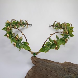 Elven green and gold leaf crown Fairy tiara Woodland elf tiara Elven wedding headpiece Fairytale crown