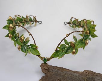 Elven Green Leaf Crown: Fairy Wedding Tiara Headpiece