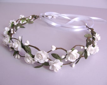 White simple flower crown adult or baby First communion headpiece  Floral headpiece for flower girl