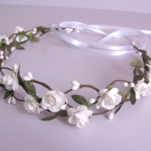 White simple flower crown adult or baby First communion headpiece  Floral headpiece for flower girl