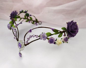 Elven flower crown purple Elf tiara Elven fairy crown for women Elven circlet
