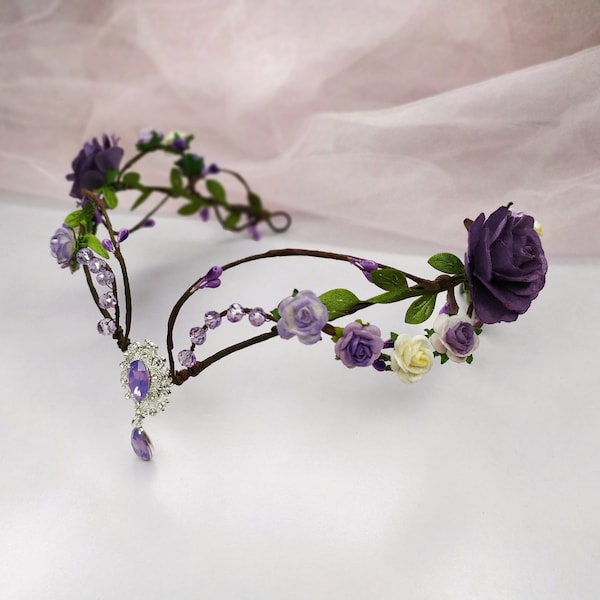 Couronne de fleurs elfique diadème d'elfe violet Couronne de fée elfique pour femme diadème elfique