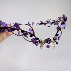 Moon tiara purple and black Gothic elven crown Dark fairy headpiece Witch crown