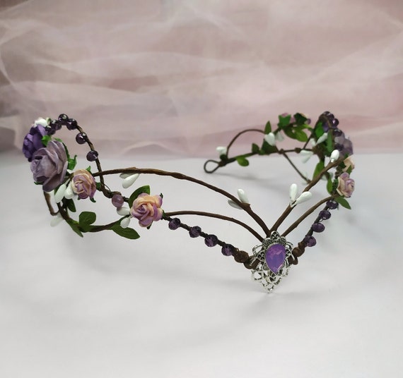 アンティーク香水瓶 パープル お花王冠 女性用妖精の王冠 エルフ