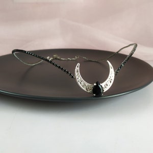 Black moon crown Moon tiara Halloween wedding headpiece Elf circlet Elven fairy crown Goth wedding crown