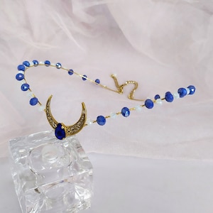 Moon crown gold Blue moon tiara Elven wedding headpiece Elf fairy crown Elven circlet