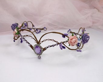 Elven fairy crown purple pink Woodland elf tiara Elven wedding headpiece