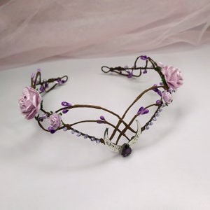 Moon tiara purple Moon crown Woodland elven crown Elf tiara Elven fairy crown Moon headpiece
