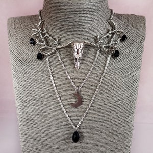 Raven skull necklace Gothic choker Bone necklace