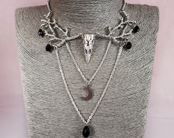 Raven skull necklace Gothic choker Bone necklace
