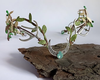 Elven antler crown Woodland elf tiara Moon crown Elvish circlet