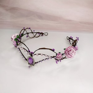 Purple elf crown Elven fairy crown Lilas elven headpiece Woodland elven crown Elven circlet Elf tiara