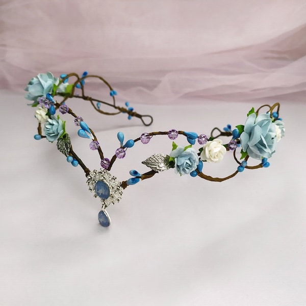 Elven fairy crown for woman Elf tiara Blue elven crown Elvish floral crown