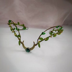 Green moon tiara Woodland elven crown Elf fairy crown