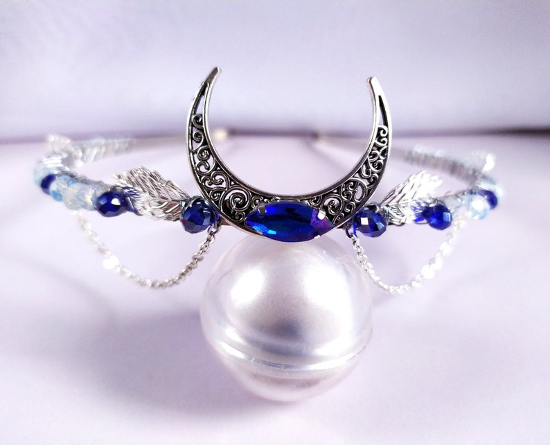 Moon crown Moon tiara Pagan headpiece Fantasy headdress Fairy Etsy