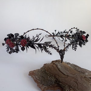 Burgundy and black gothic flower crown Raven skull crown Elven tiara Witch headpiece Dark fairy crown Goth accessories Halloween headpiece