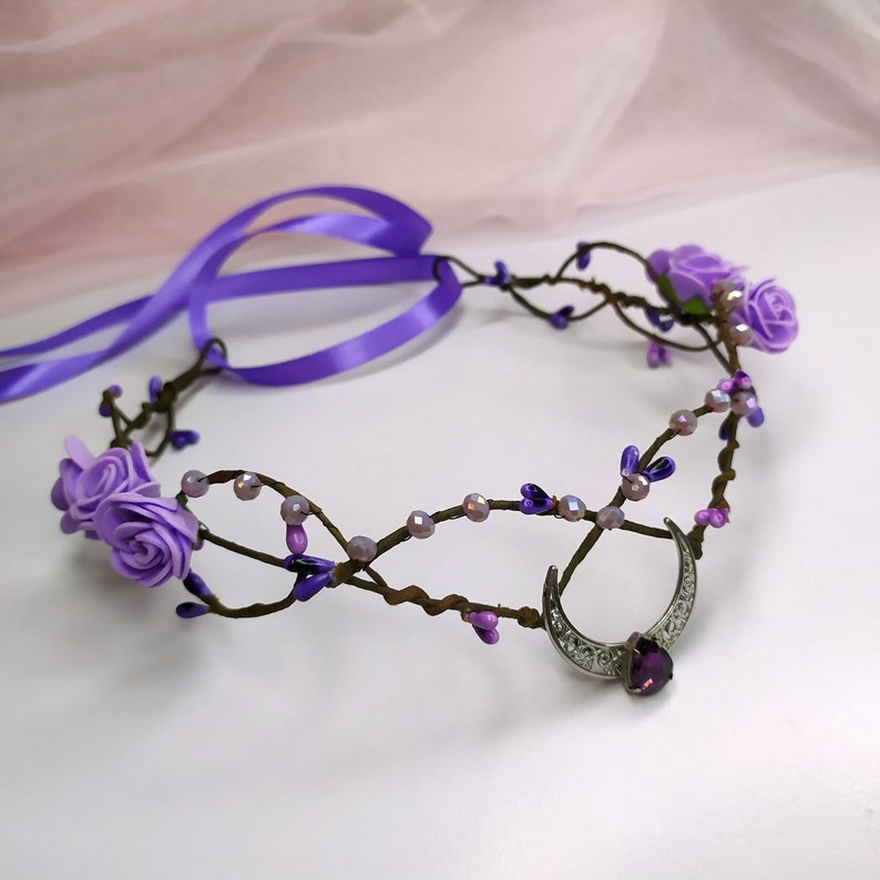 Purple Moon Tiara Moon Crown Woodland Elven Crown Elf Tiara Etsy