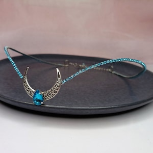 Fairy blue crown Moon tiara blue Elven wedding headpiece Elvish circlet Elf tiara