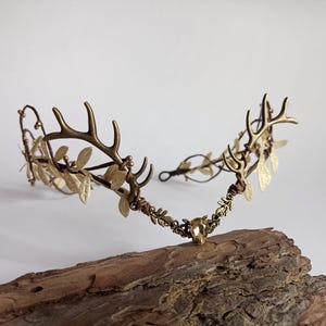 Elven antler crown Gold elven tiara Fantasy woodland headpiece for Renaissance Faires cosplay & weddings