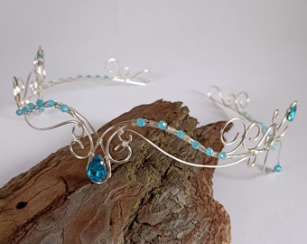 Elven silver wedding tiara Fairy crown blue Elvish circlet Elven hair jewelry