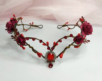 Elven fairy crown Red elf crown Elven headpiece Woodland elven crown Elven circlet Elf tiara