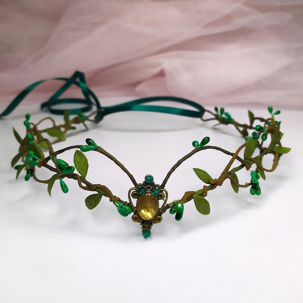 Woodland elven crown green Elf fairy crown Elven tiara Elven floral headpiece