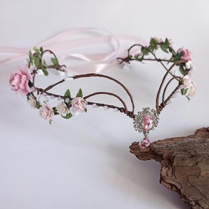 Fairy flower crown pink Elven floral headpiece Woodland elf tiara Elven wedding crown Renaissance fair crown