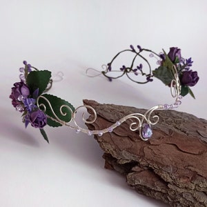 Elven wedding tiara purple  Fairy crown for woman Flower elvish crown Woodland elf tiara