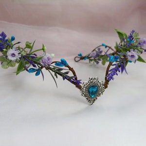 Elven fairy crown for women Elf tiara purple and blue Elven flower headpiece Elvish floral crown